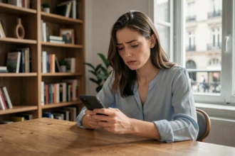 Jeune femme attendant les résultats de son permis de conduire sur son smartphone