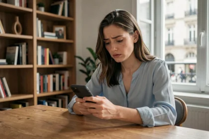Jeune femme attendant les résultats de son permis de conduire sur son smartphone