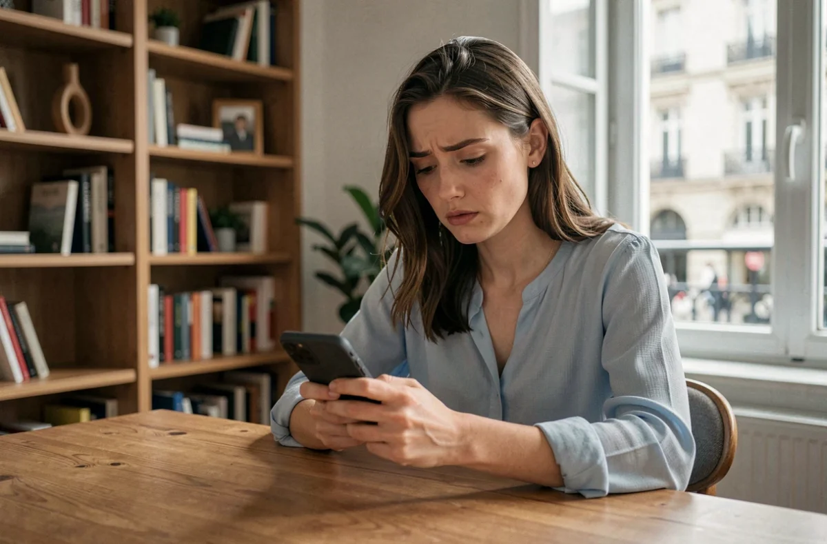 Jeune femme attendant les résultats de son permis de conduire sur son smartphone