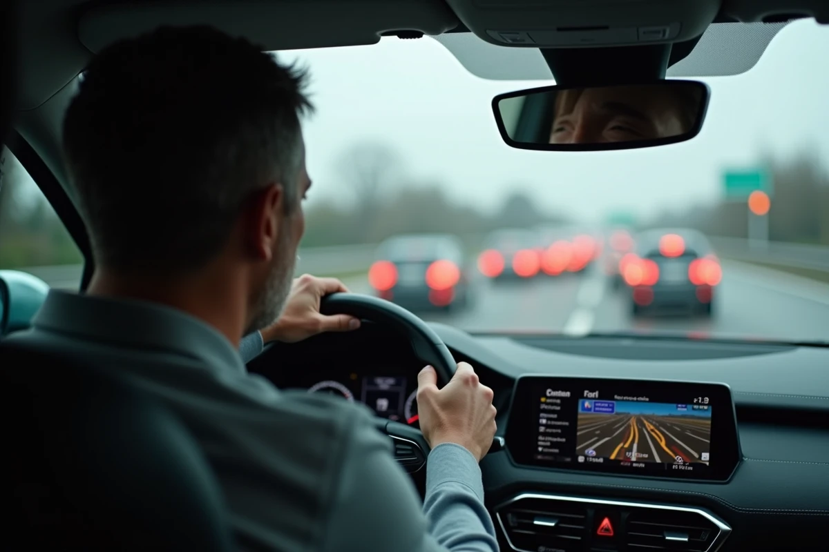 Conducteur impatient bloqué dans les embouteillages sur une autoroute du nord de la France après un accident