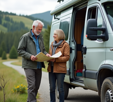 Couple avec van 4x4 en nature pour camping