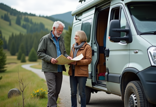 Couple avec van 4x4 en nature pour camping