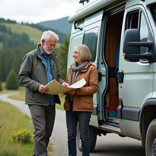 Couple avec van 4x4 en nature pour camping