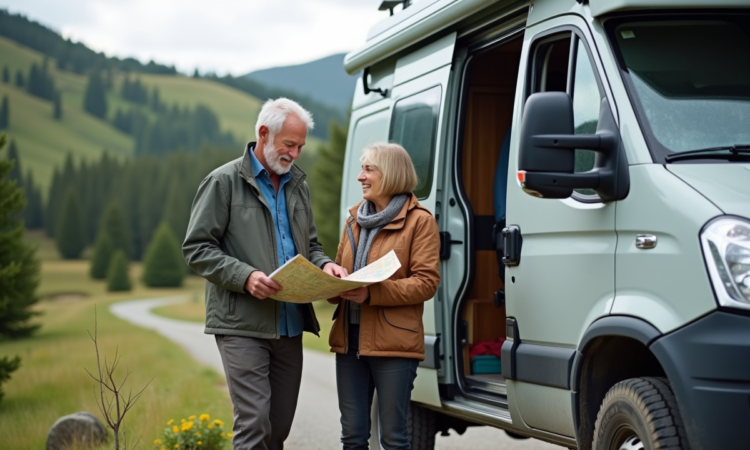 Couple avec van 4x4 en nature pour camping