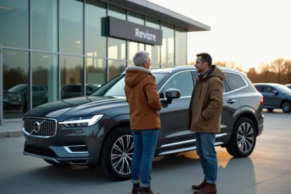 Couple admire un SUV moderne dans un concessionnaire