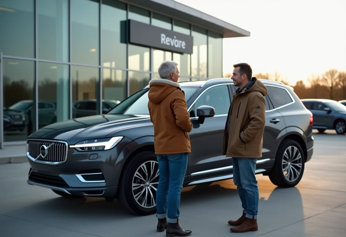 Couple admire un SUV moderne dans un concessionnaire