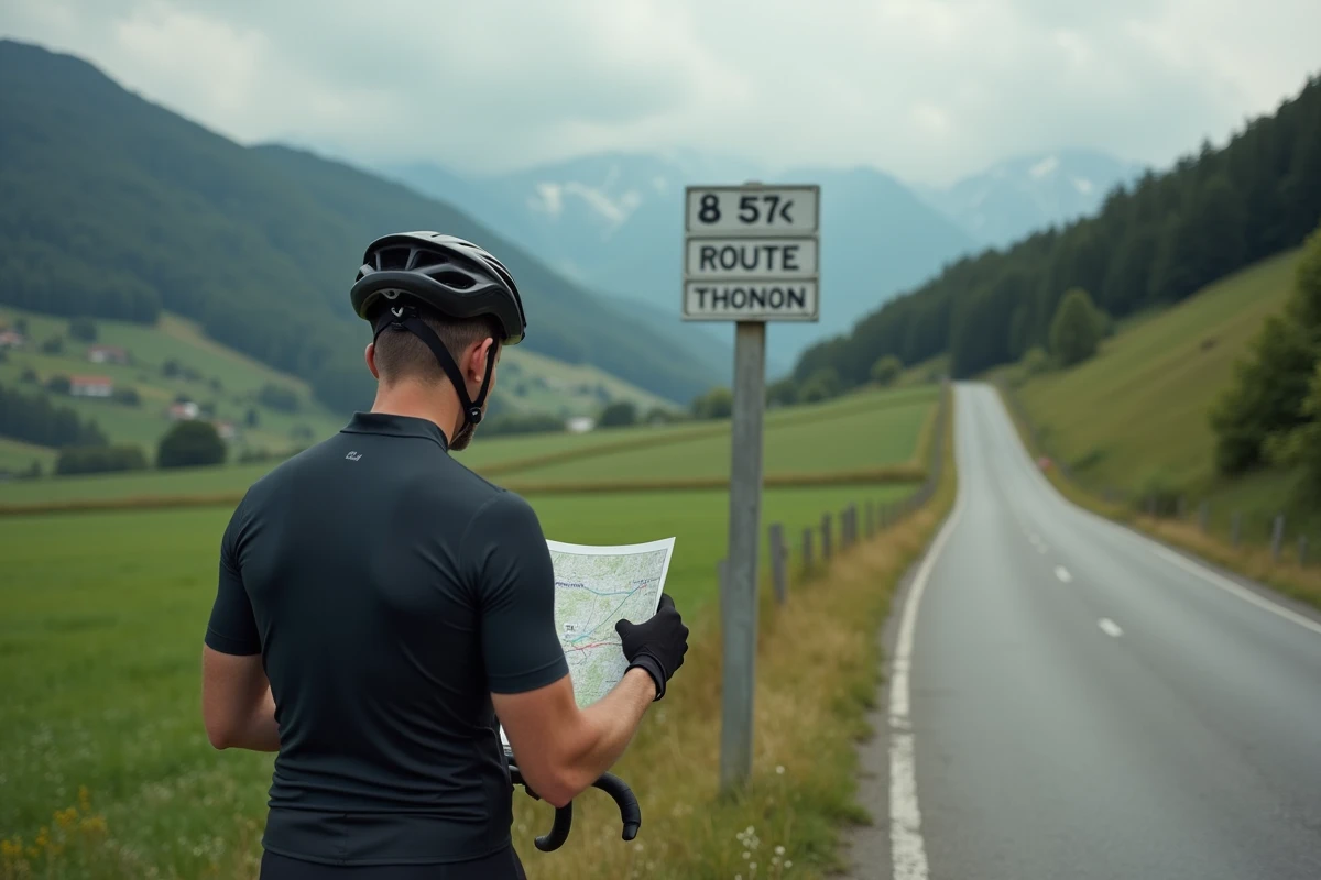Cycliste regardant la route dans le paysage rural