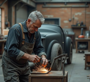 Fabricant de sidecars en atelier avec soudure métal