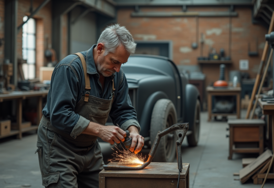 Fabricant de sidecars en atelier avec soudure métal