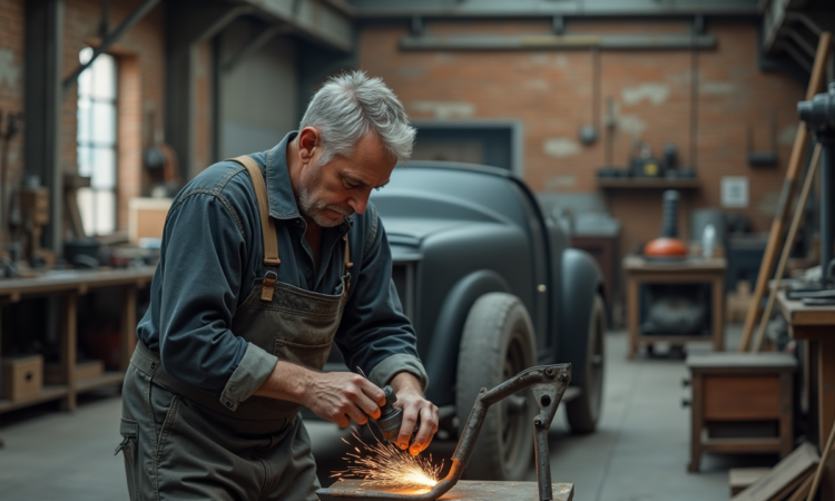 Fabricant de sidecars en atelier avec soudure métal