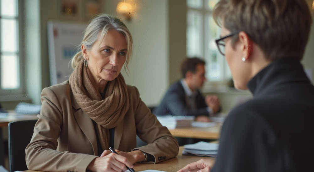 Femme d'âge moyen au bureau administratif français