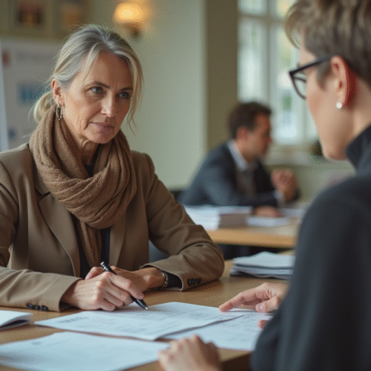 Femme d'âge moyen au bureau administratif français