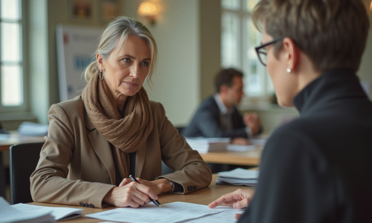 Femme d'âge moyen au bureau administratif français