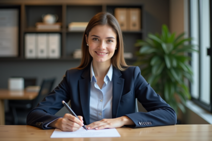 Femme d affaires concentrée à son bureau moderne