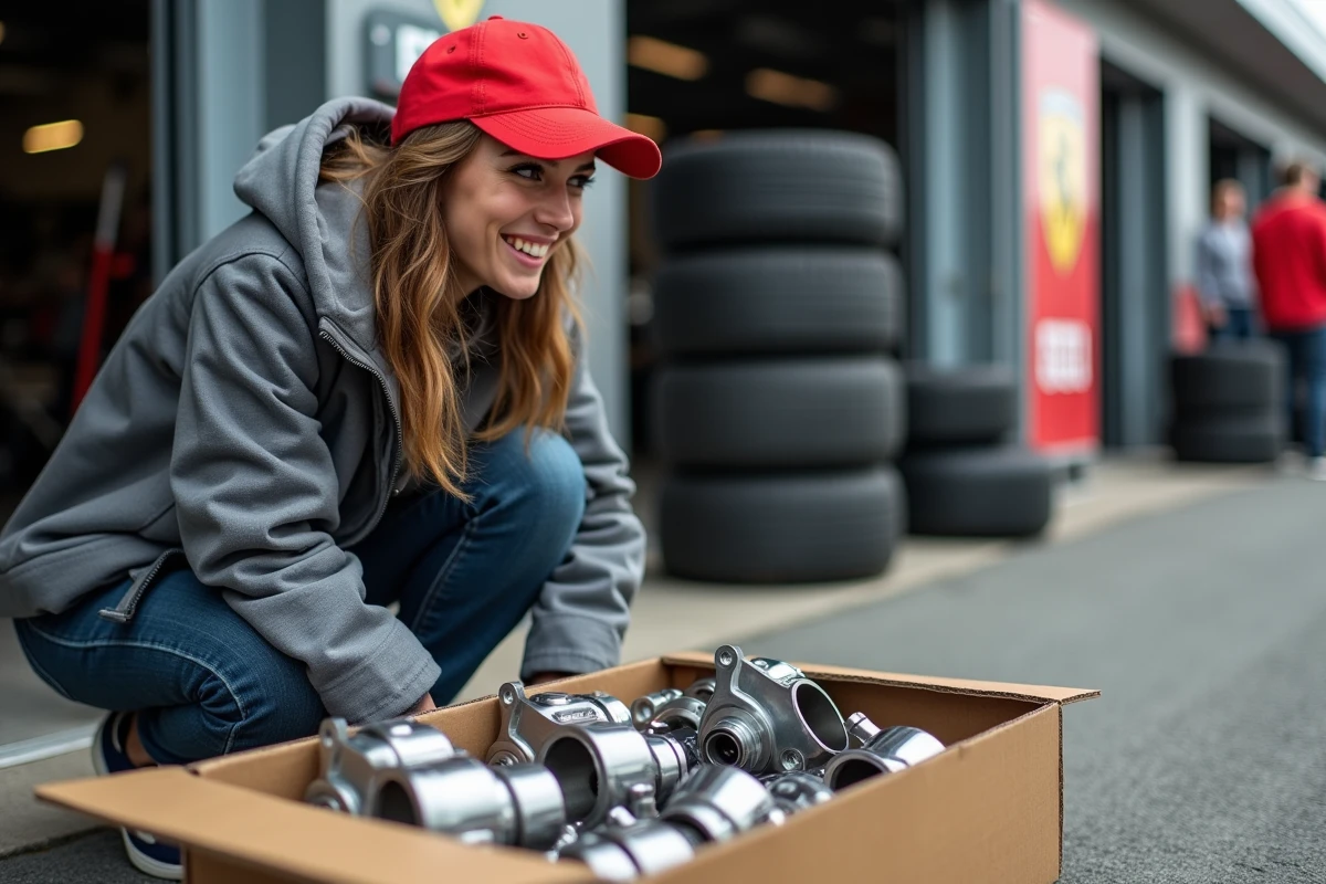 Jeune femme découvre des pièces de course dans une boîte