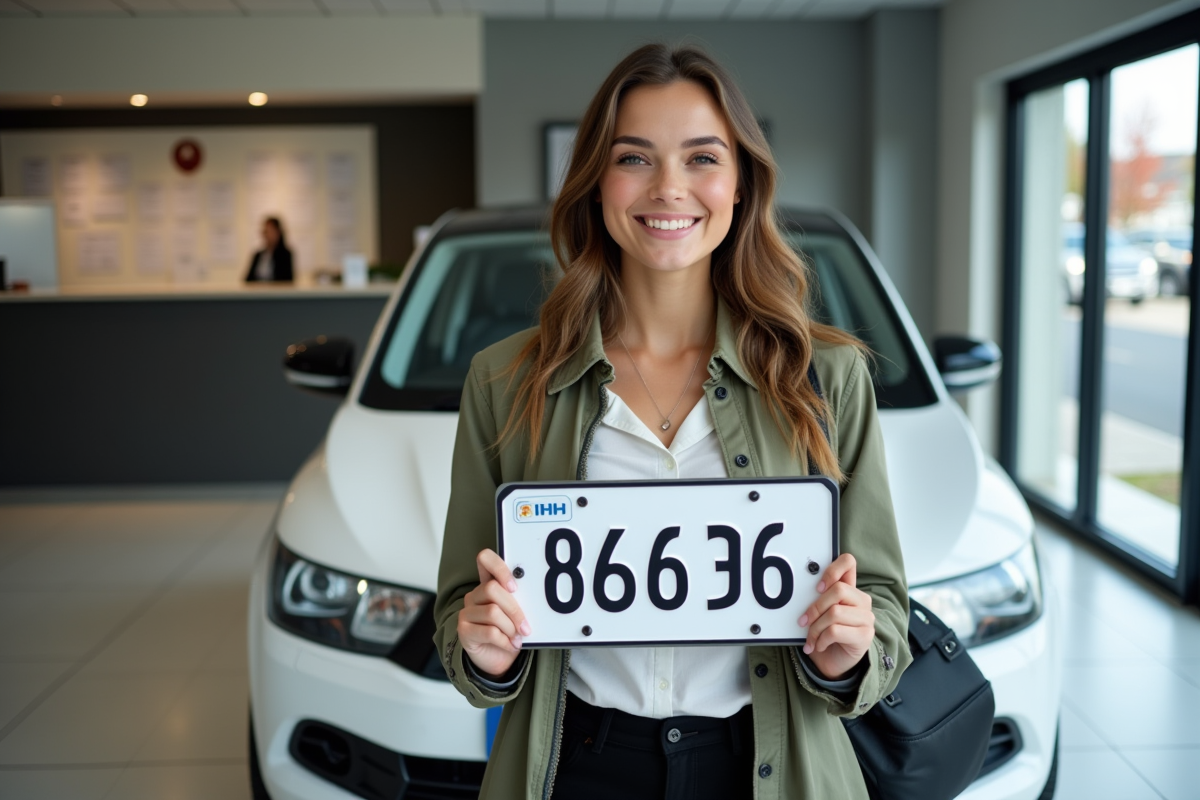 Jeune femme souriante tenant une plaque d