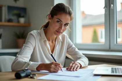 Femme en tenue décontractée remplissant papiers de voiture