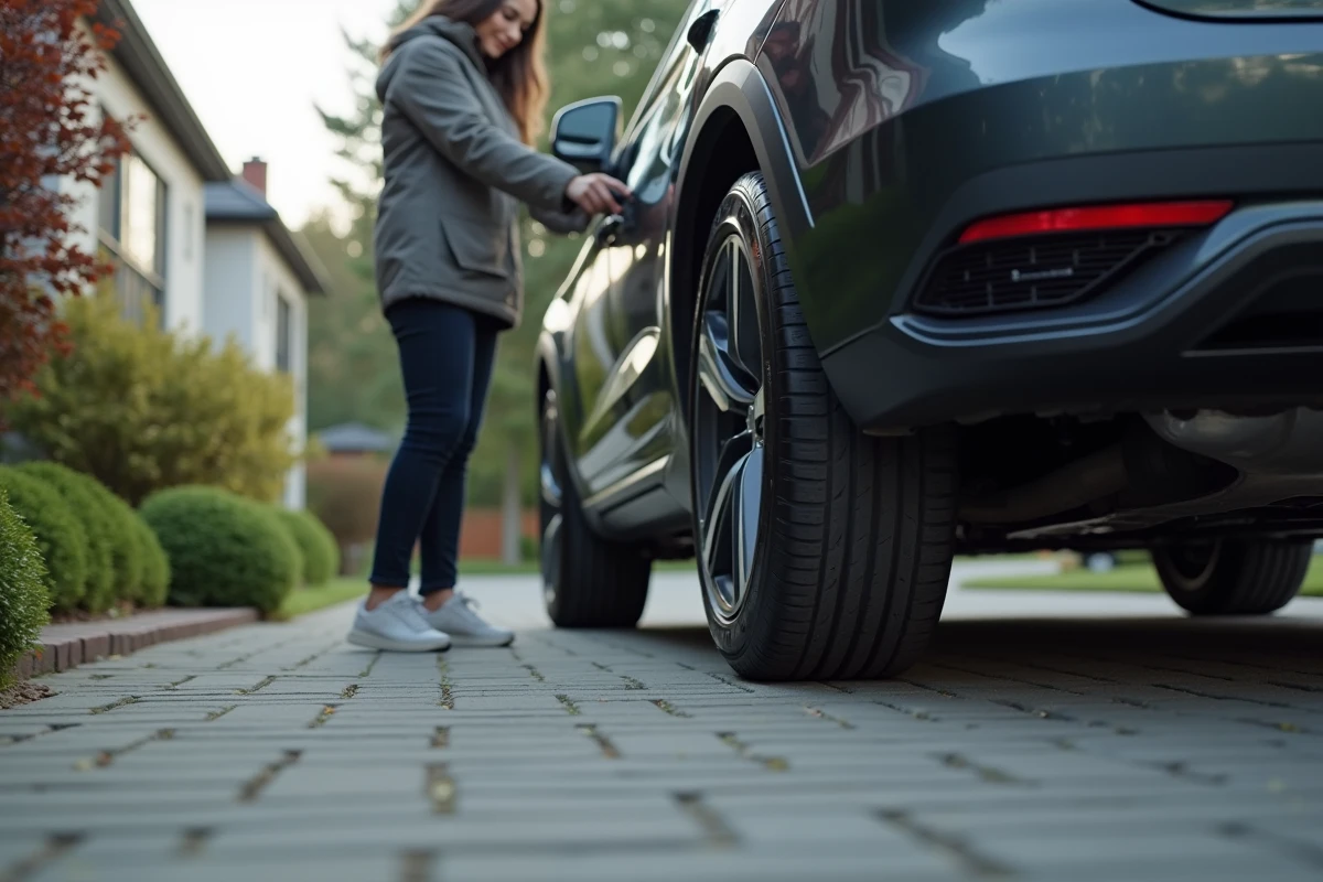 Femme examine la suspension arrière d