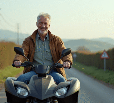 Homme souriant sur un quad en campagne française