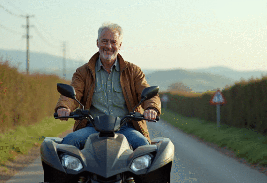 Homme souriant sur un quad en campagne française