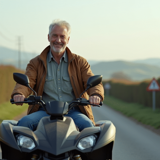 Homme souriant sur un quad en campagne française
