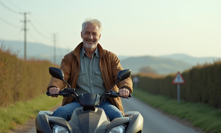 Homme souriant sur un quad en campagne française