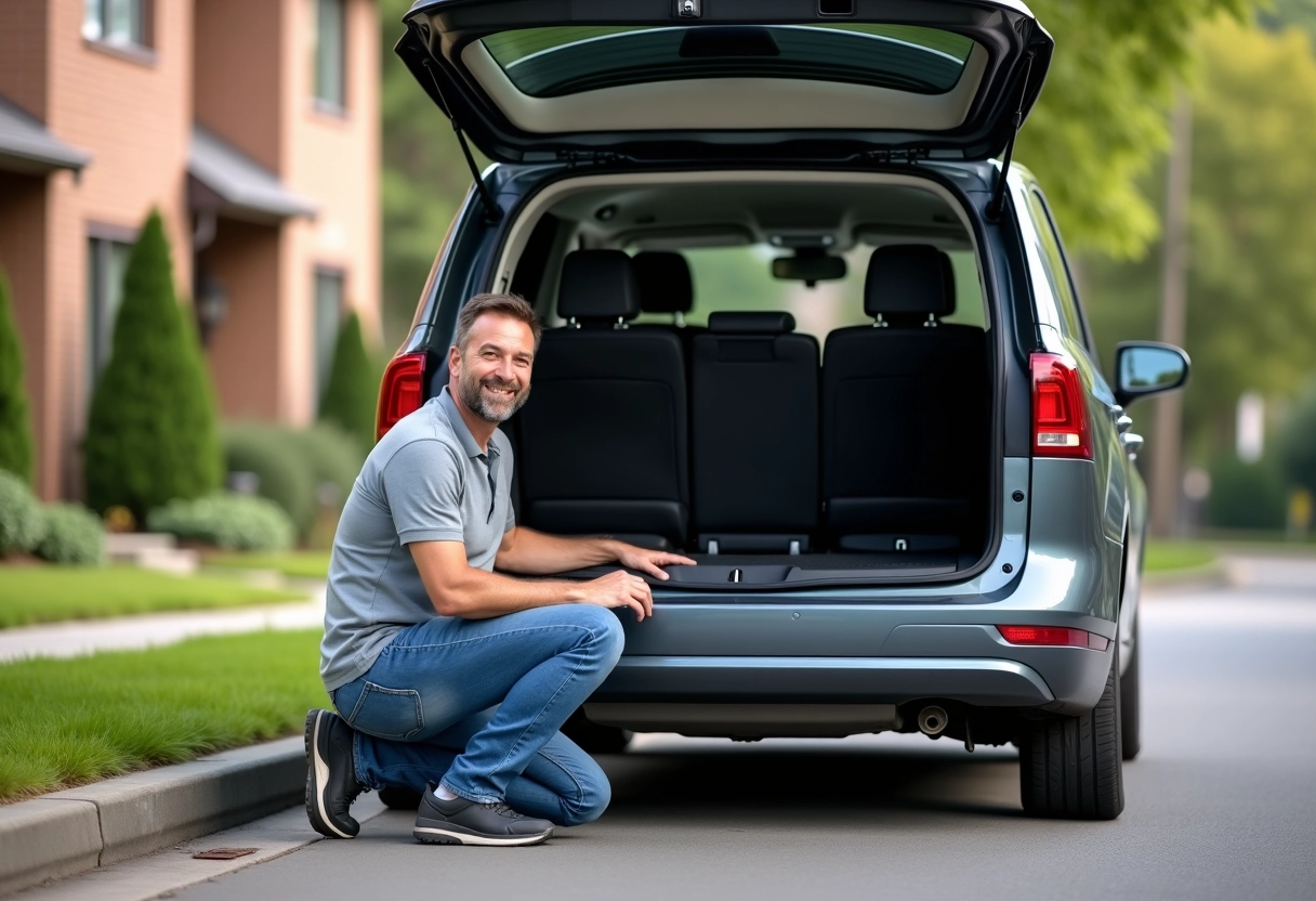 Homme inspectant le coffre d