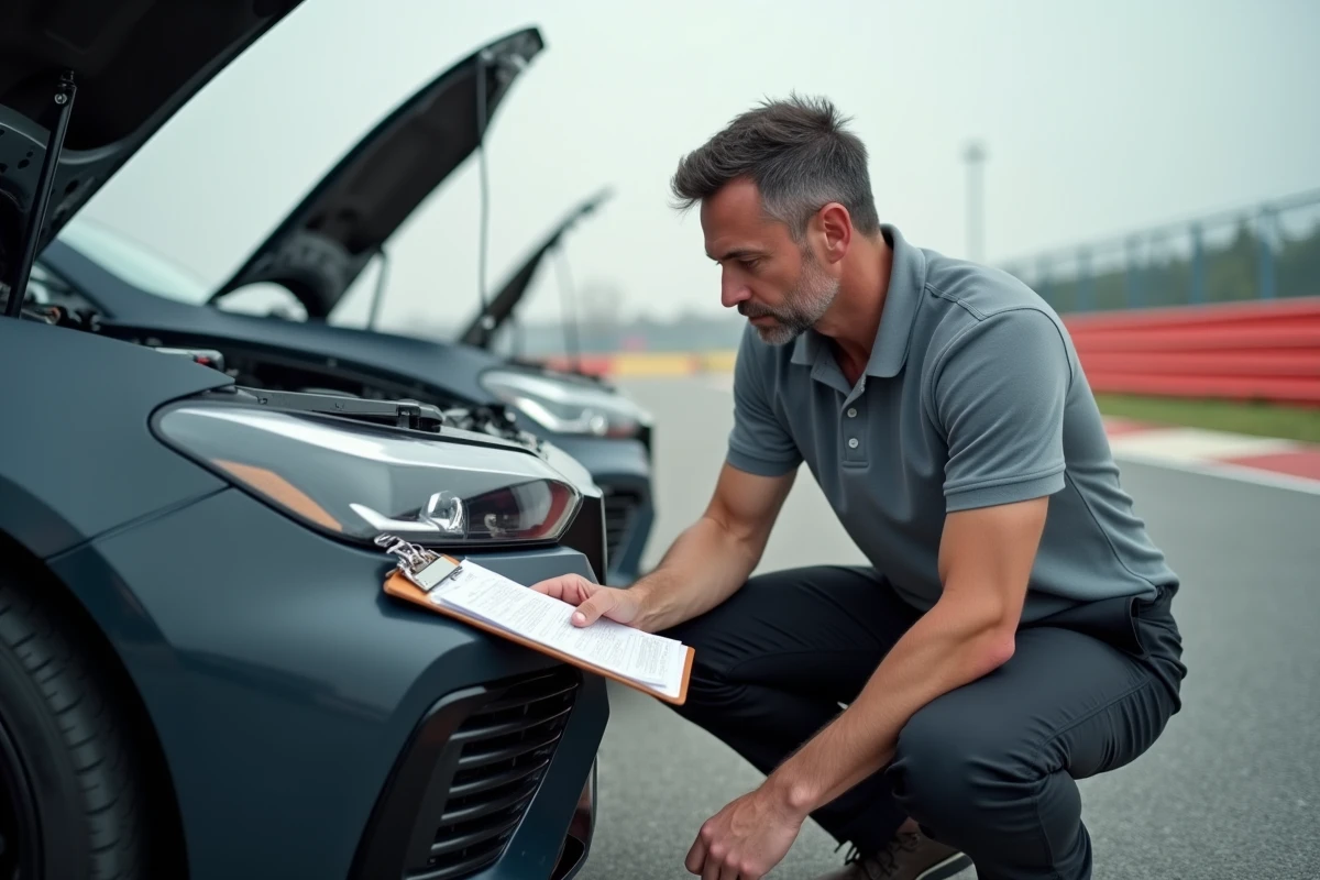 Ingénieur automobile évaluant les performances d'un moteur sur piste d'essai pour comparer 81 kW et 110 CV