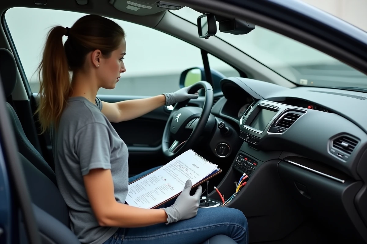 Installation d'un autoradio dans une Peugeot 308 avec consultation du schéma de branchement des fils couleur