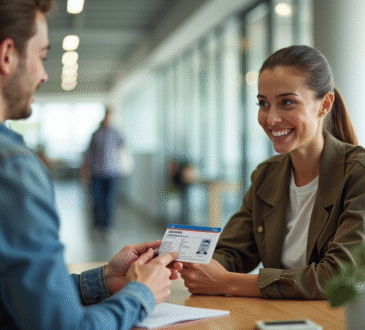 Jeune adulte souriant avec permis renouvelé à l office