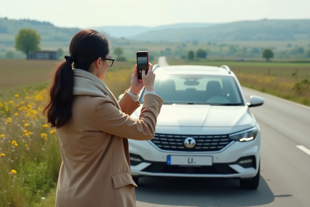 Jeune femme prend en photo une plaque d