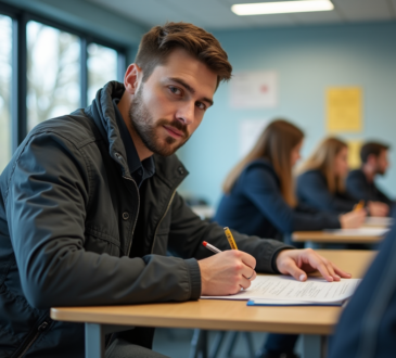 Jeune homme concentré à l'école de conduite