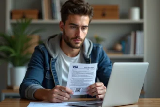 Jeune homme tenant sa licence de conduire 2026 dans un bureau moderne