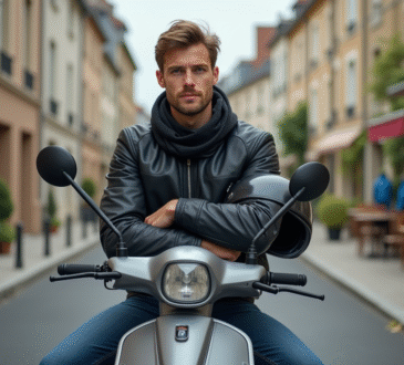 Jeune homme en moto scooter dans un quartier français