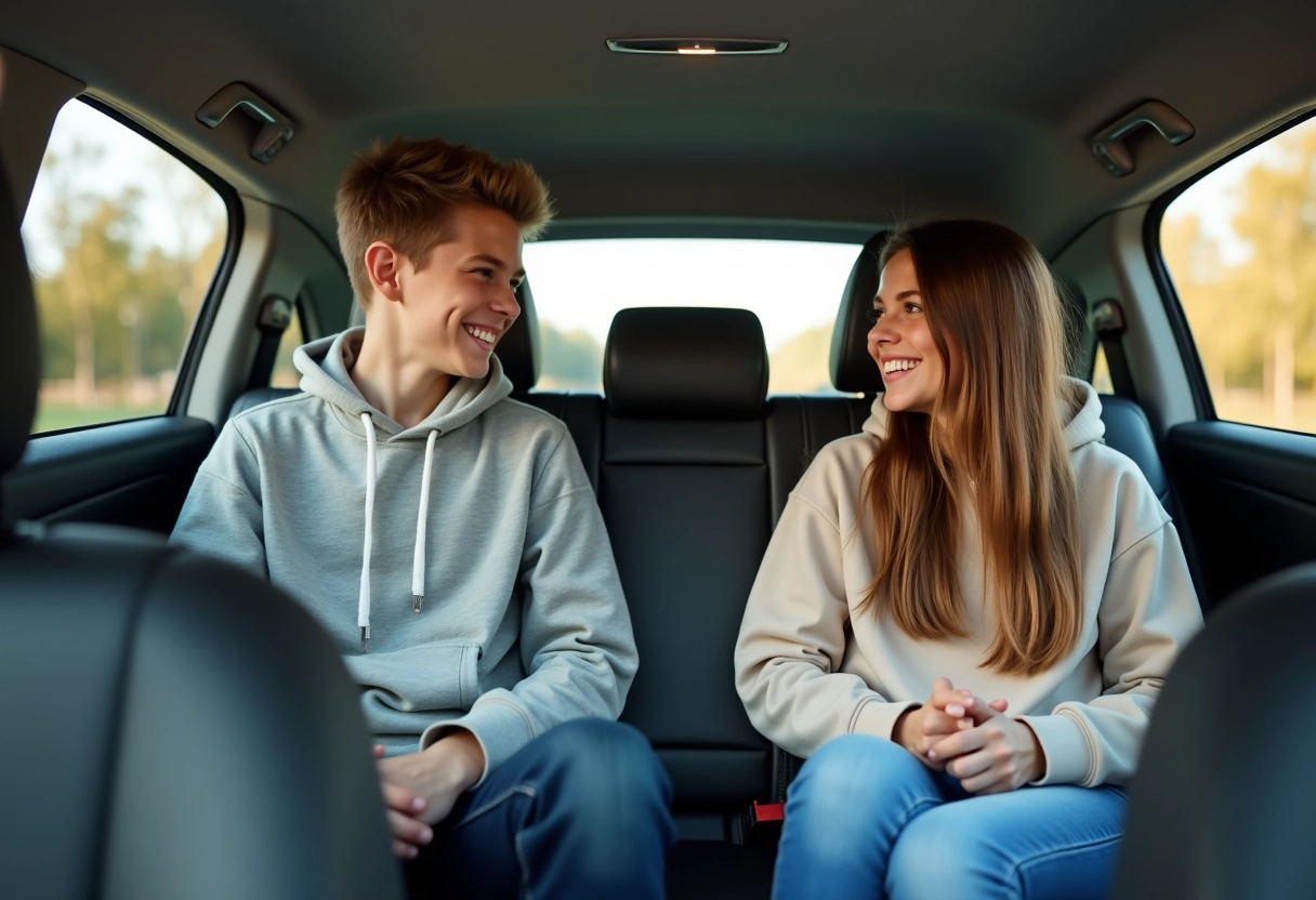 Adolescents assis dans le SUV familial spacieux