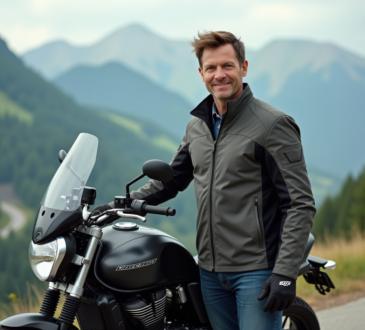 Motard confiant en moto de tourisme en montagne