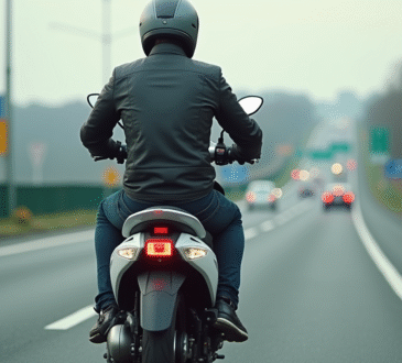 Jeune homme en moto scooter sur l'autoroute française