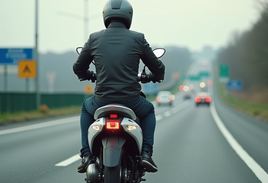 Jeune homme en moto scooter sur l'autoroute française