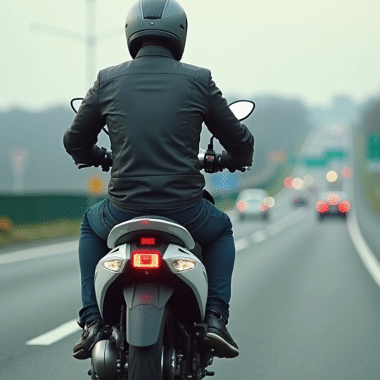Jeune homme en moto scooter sur l'autoroute française