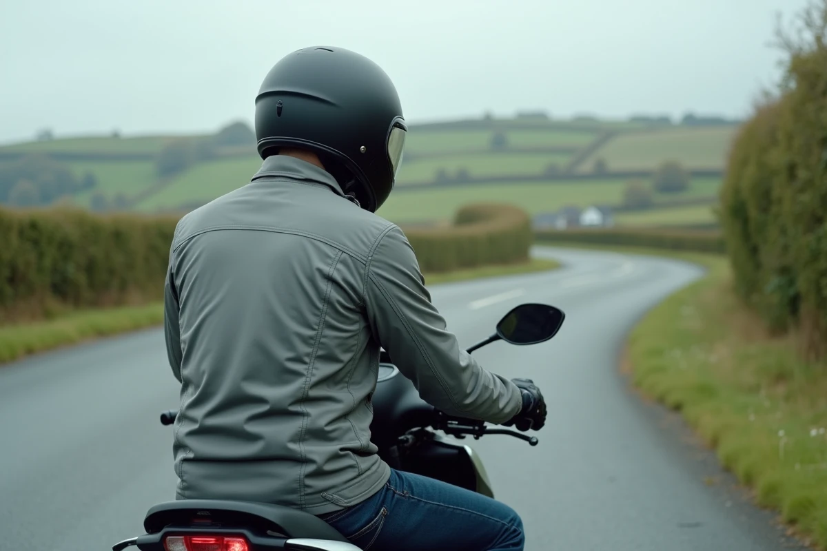 Motard adulte en position confortable sur un Yamaha XMAX 125 sur une route de campagne, illustrant le confort de conduite du scooter