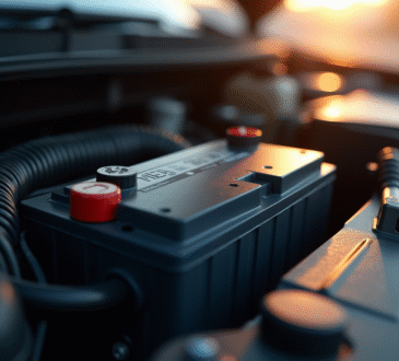 Vue macro du compartiment moteur avec batterie lumineuse