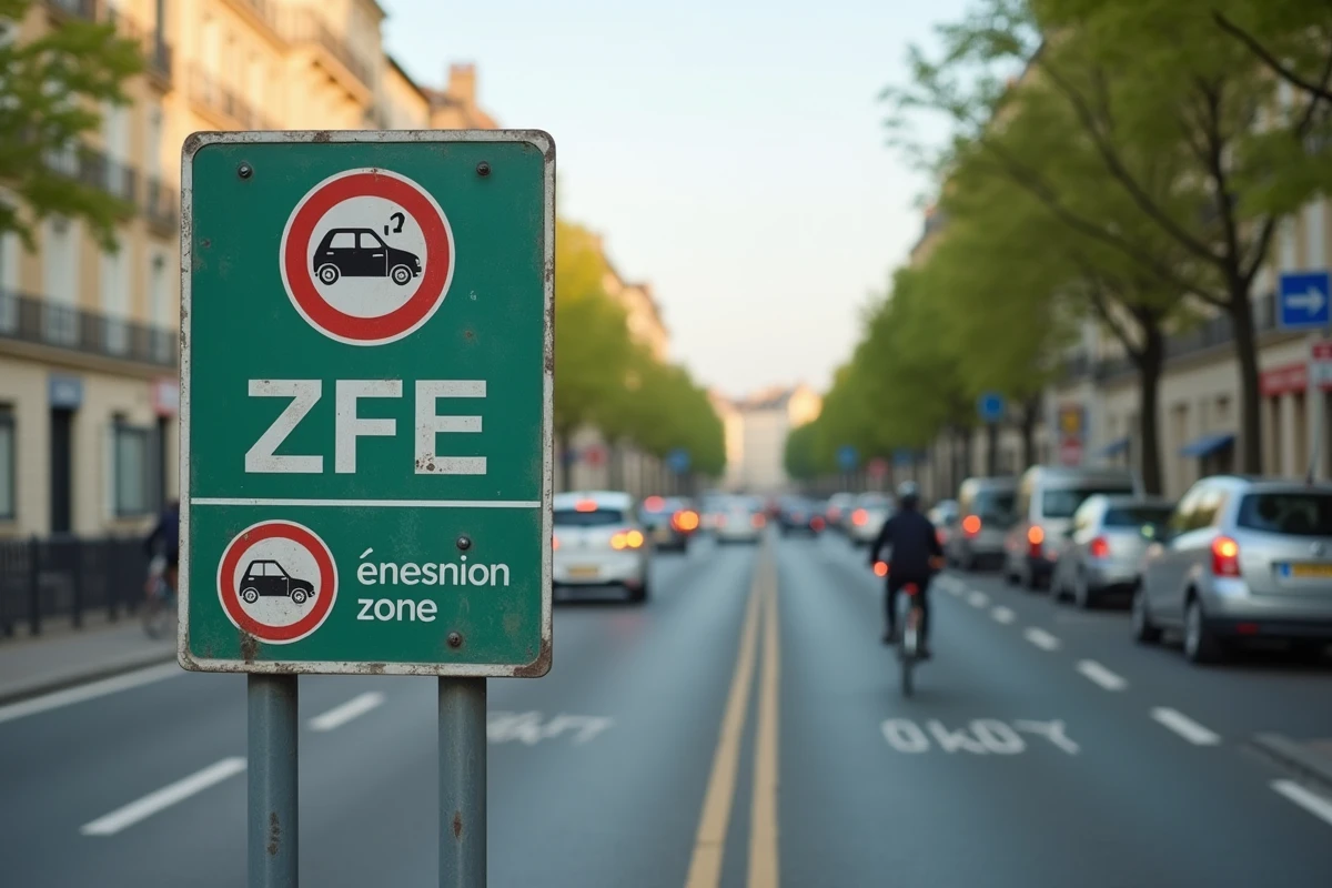 Panneau de zone à faibles émissions ZFE avec restrictions Crit'Air à l'entrée d'une rue de Rennes