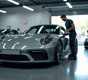 Porsche en service dans un centre moderne et lumineux