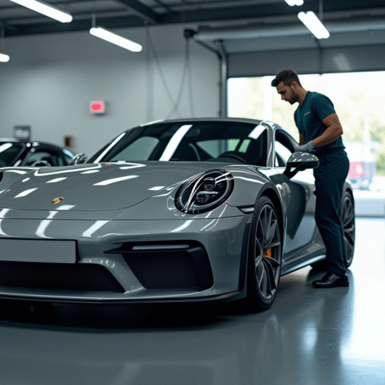 Porsche en service dans un centre moderne et lumineux