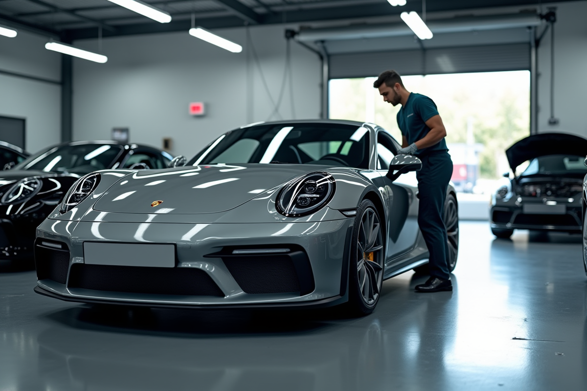 Porsche en service dans un centre moderne et lumineux