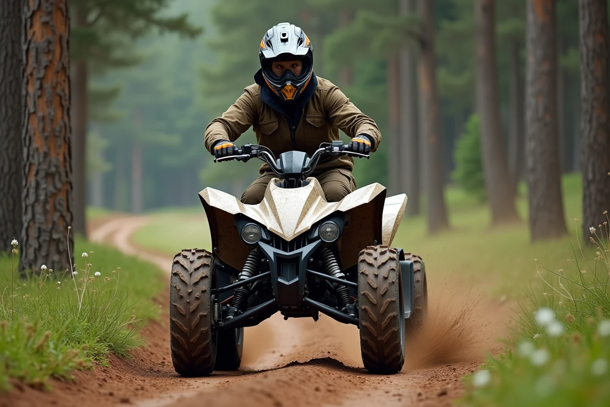 Homme en plein air roulant en quad électrique dans la forêt