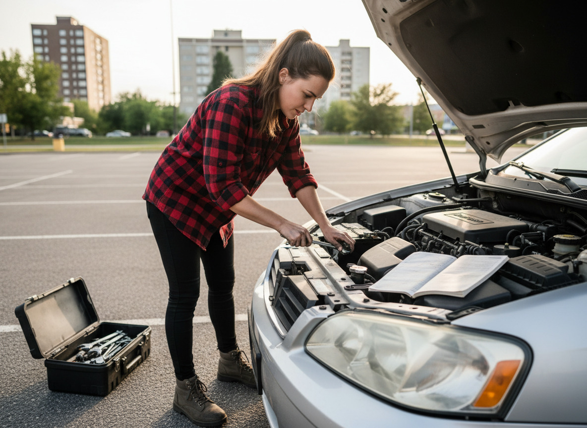 Femme changeant la batterie d