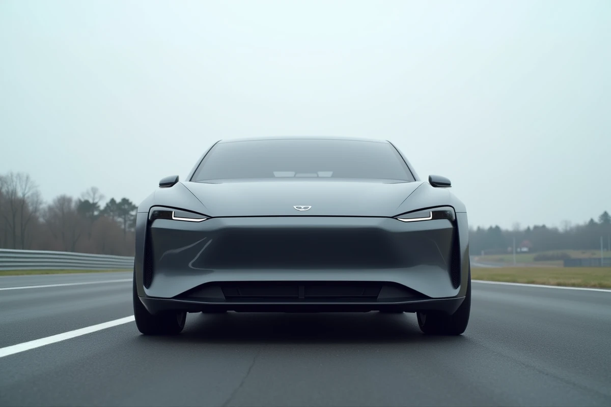 Véhicule électrique moderne sur circuit d'essai extérieur illustrant les tendances techniques PT Drive en 2026